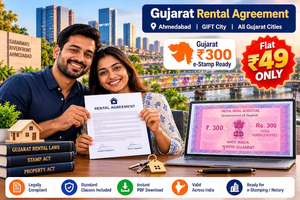 Gujarati family holding printed rental agreement in Ahmedabad