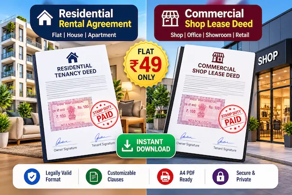 Commercial shop lease and residential rental agreement comparison documents