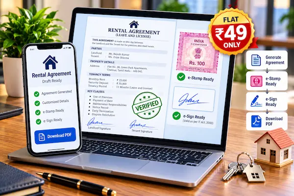 Digital rental agreement draft on laptop and smartphone screen