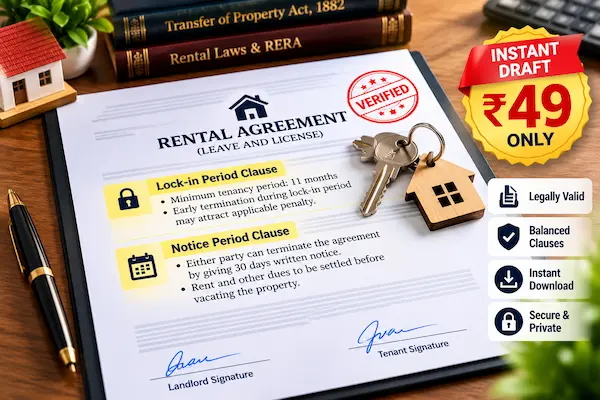 Rental agreement with highlighted lock-in clause and keys