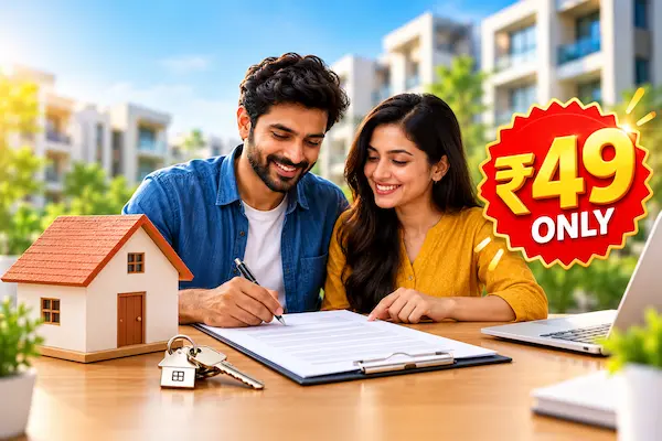 Smiling Couple Signing ₹49 Rental Agreement