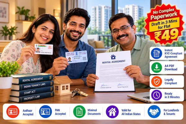 Indian landlord and tenant reviewing identity documents for rental agreement